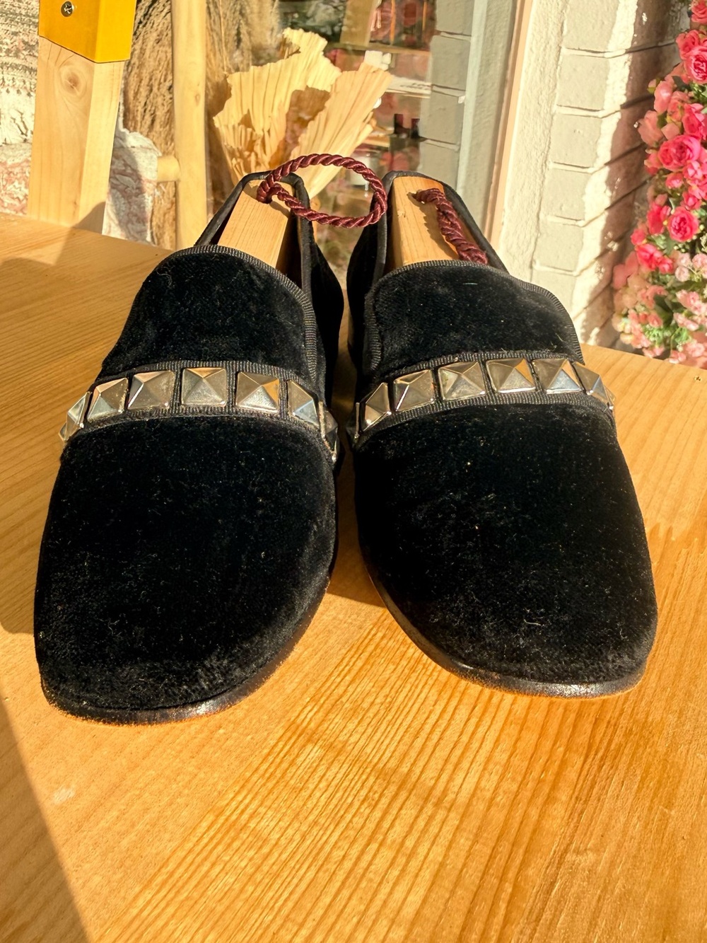 Stubbs & Wootton Black Velvet Studded Loafers
